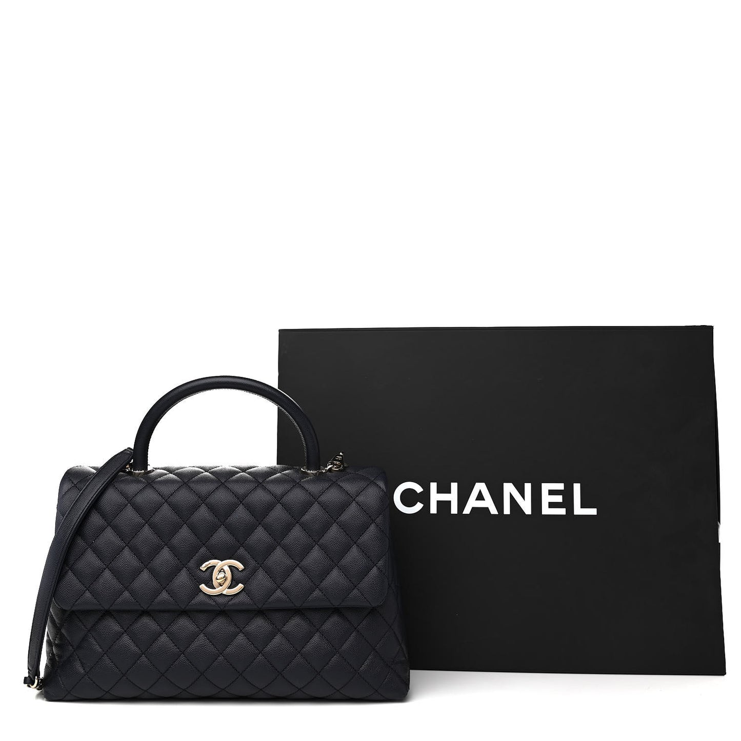 Caviar Quilted Medium Coco Handle Flap Navy Blue
