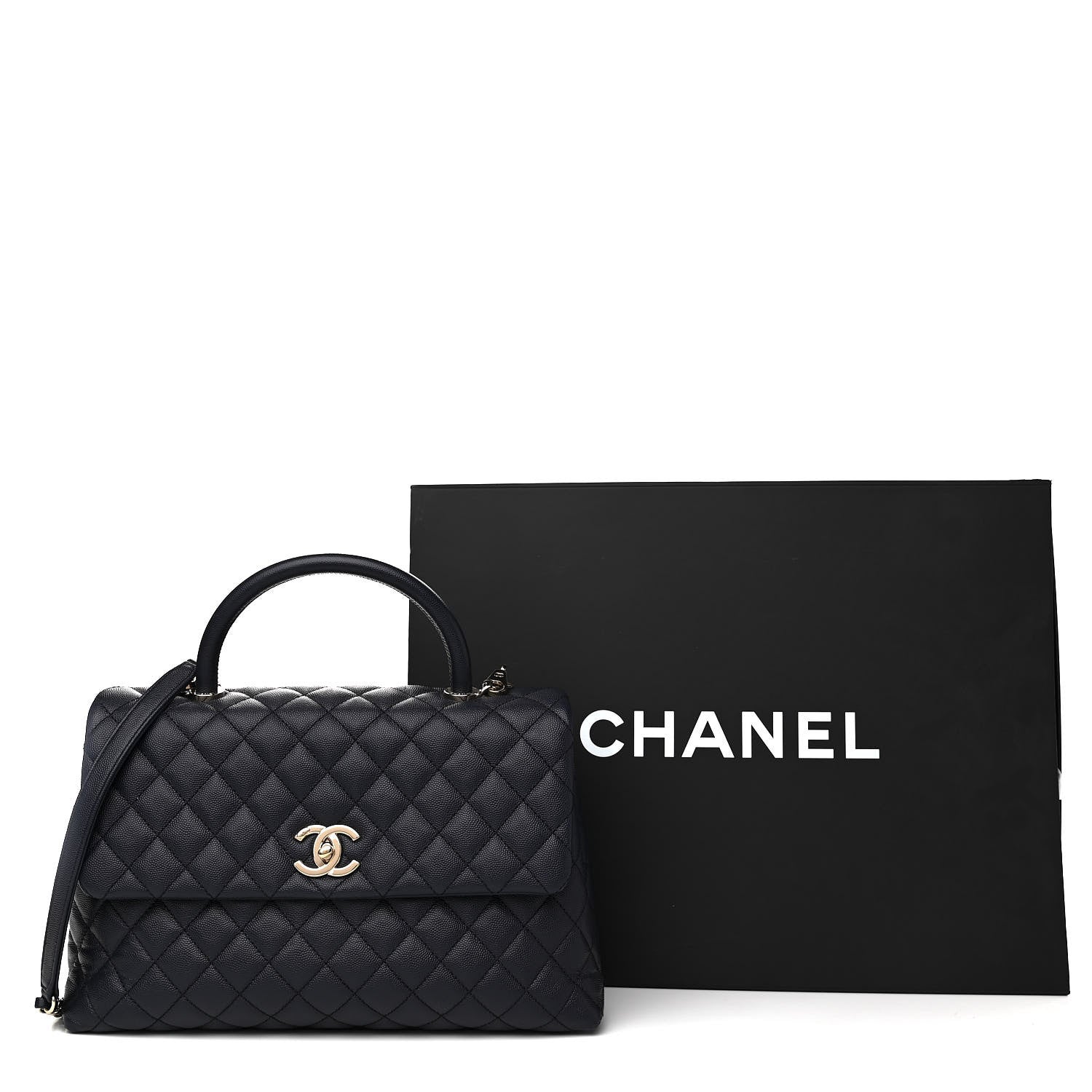 Chanel Caviar Quilted Medium Coco Handle Flap Navy Blue 11 of 11