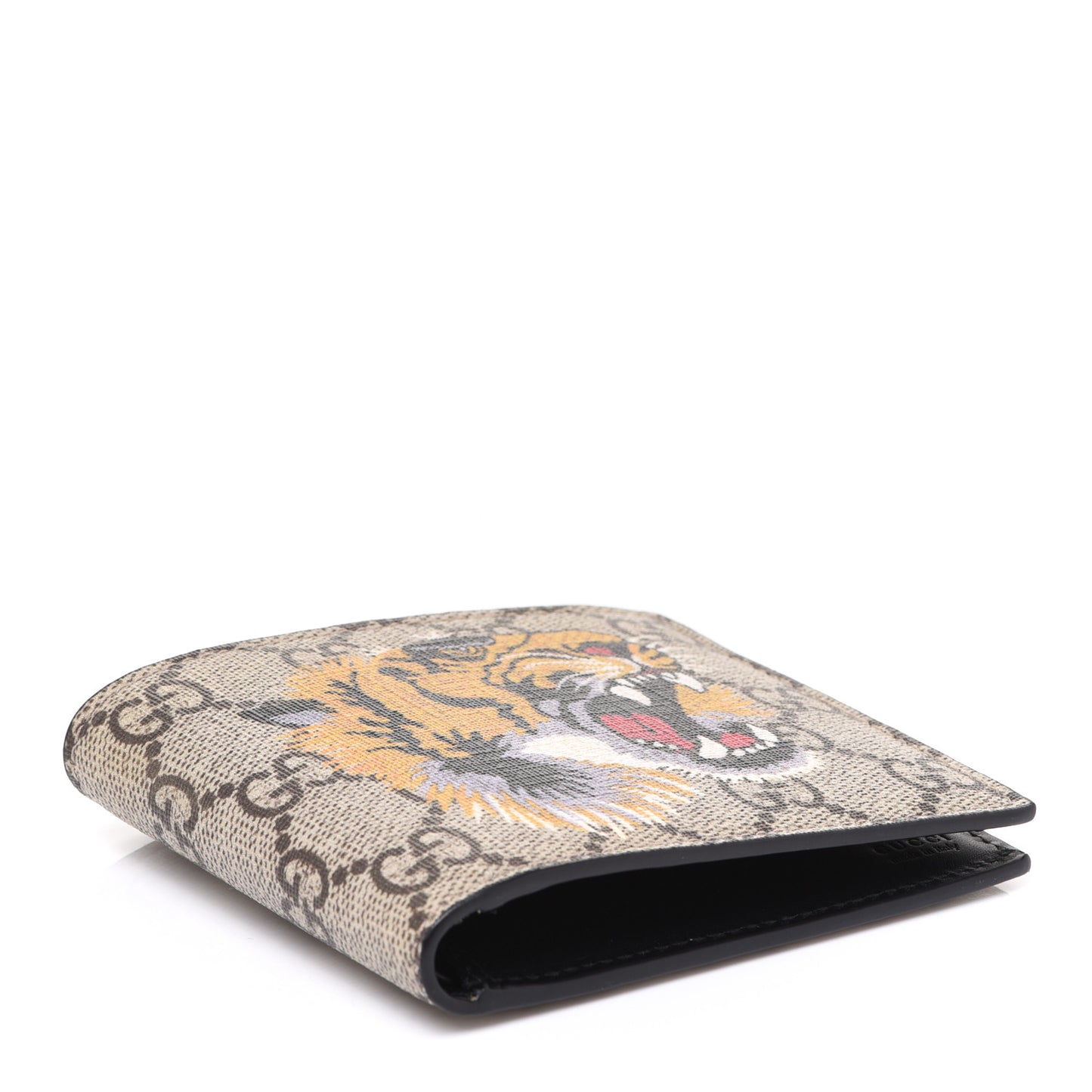 GG Supreme Monogram Selleria Calfskin Tiger Nice Bi-Fold Wallet Beige Ebony Multicolor Black