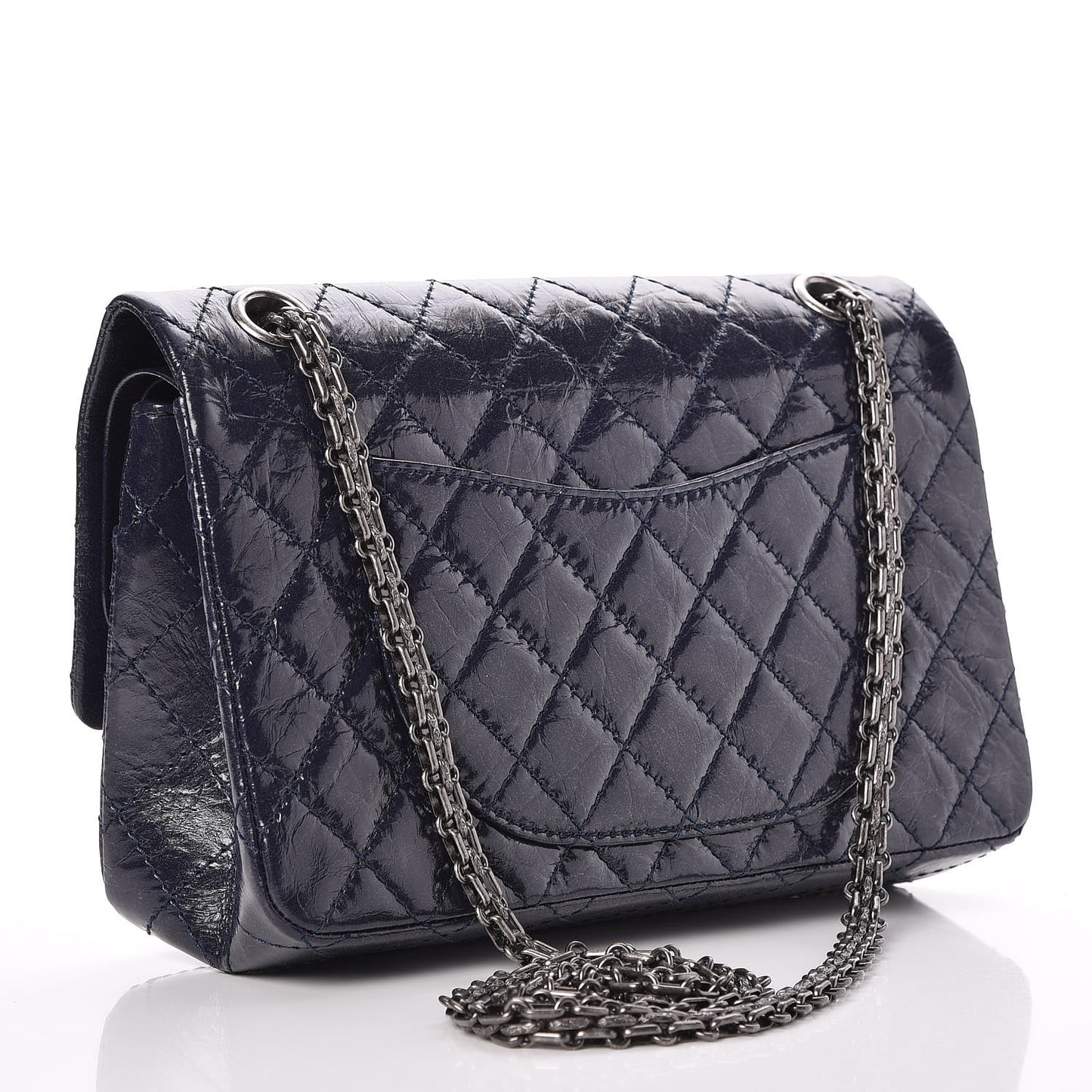 Glazed Calfskin Quilted 2.55 Reissue 225 Flap Dark Navy Blue