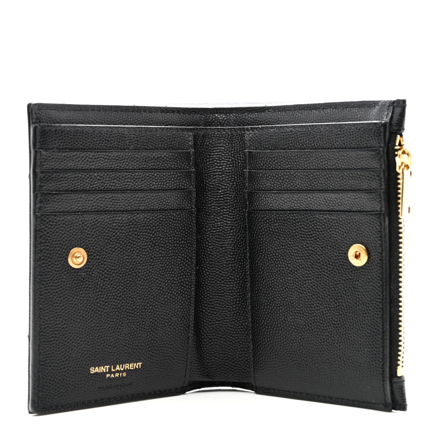 Saint Laurent Grain De Poudre Matelasse Chevron Monogram Zipped Two-Part Wallet Black 5 of 10