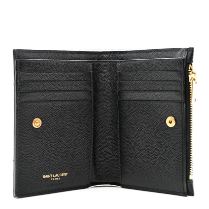Saint Laurent Grain De Poudre Matelasse Chevron Monogram Zipped Two-Part Wallet Black 5 of 10