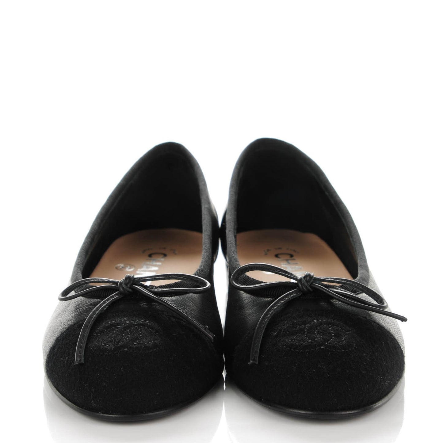 Lambskin Felt CC Cap Toe Ballerina Flats 35 Black