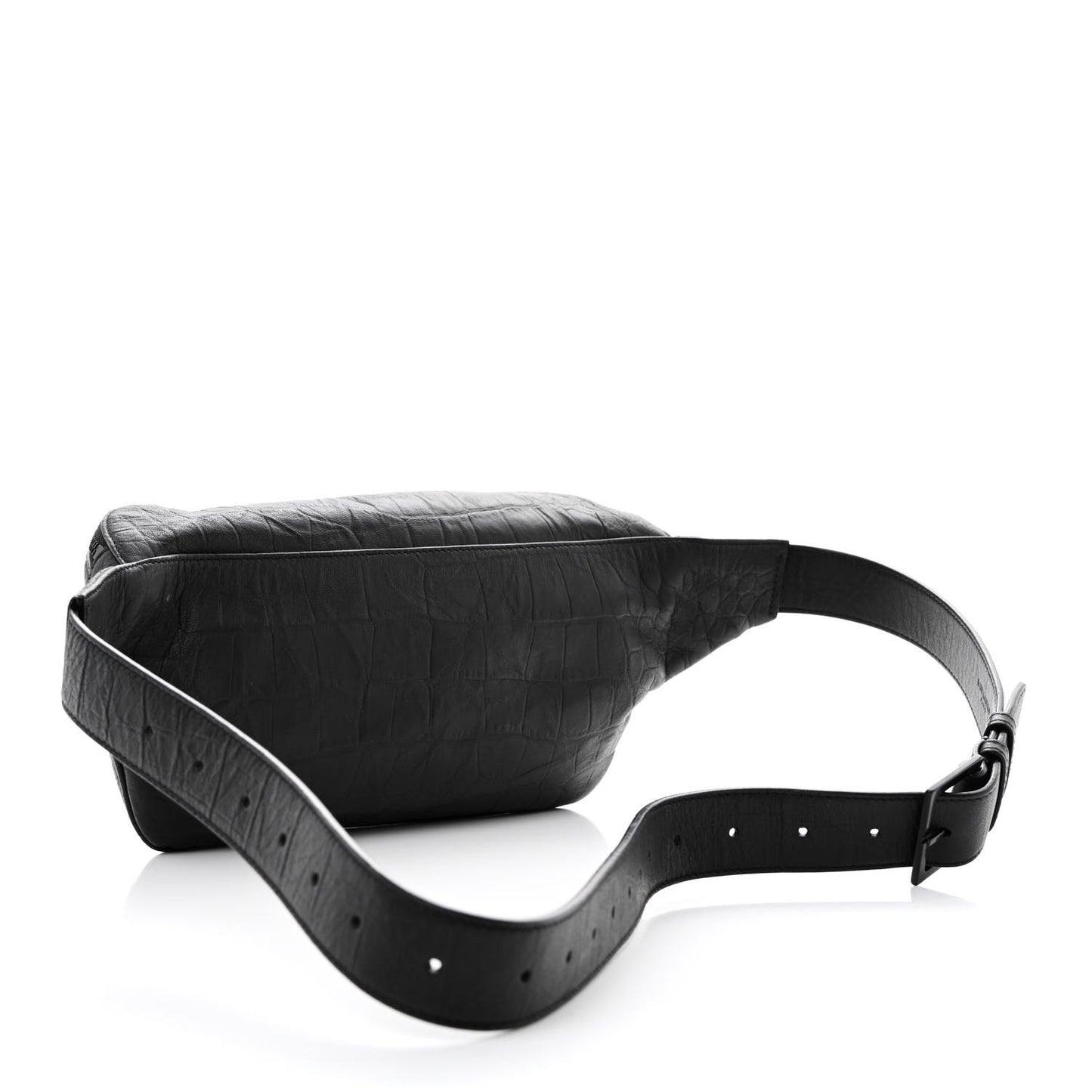 Calfskin Crocodile Embossed Monogram Belt Bag Black