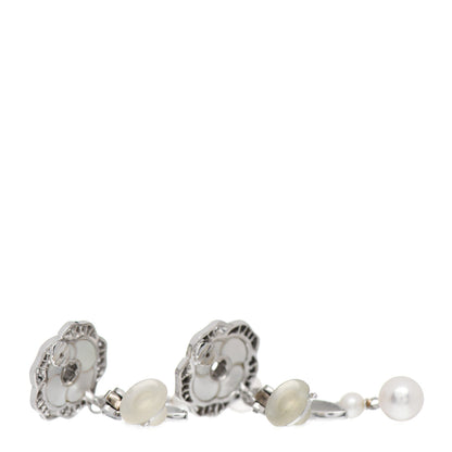 Chanel 18K White Gold Diamond Pearl Mother of Pearl Bouton De Camelia Transformable Clip-On Earrings 3 of 4