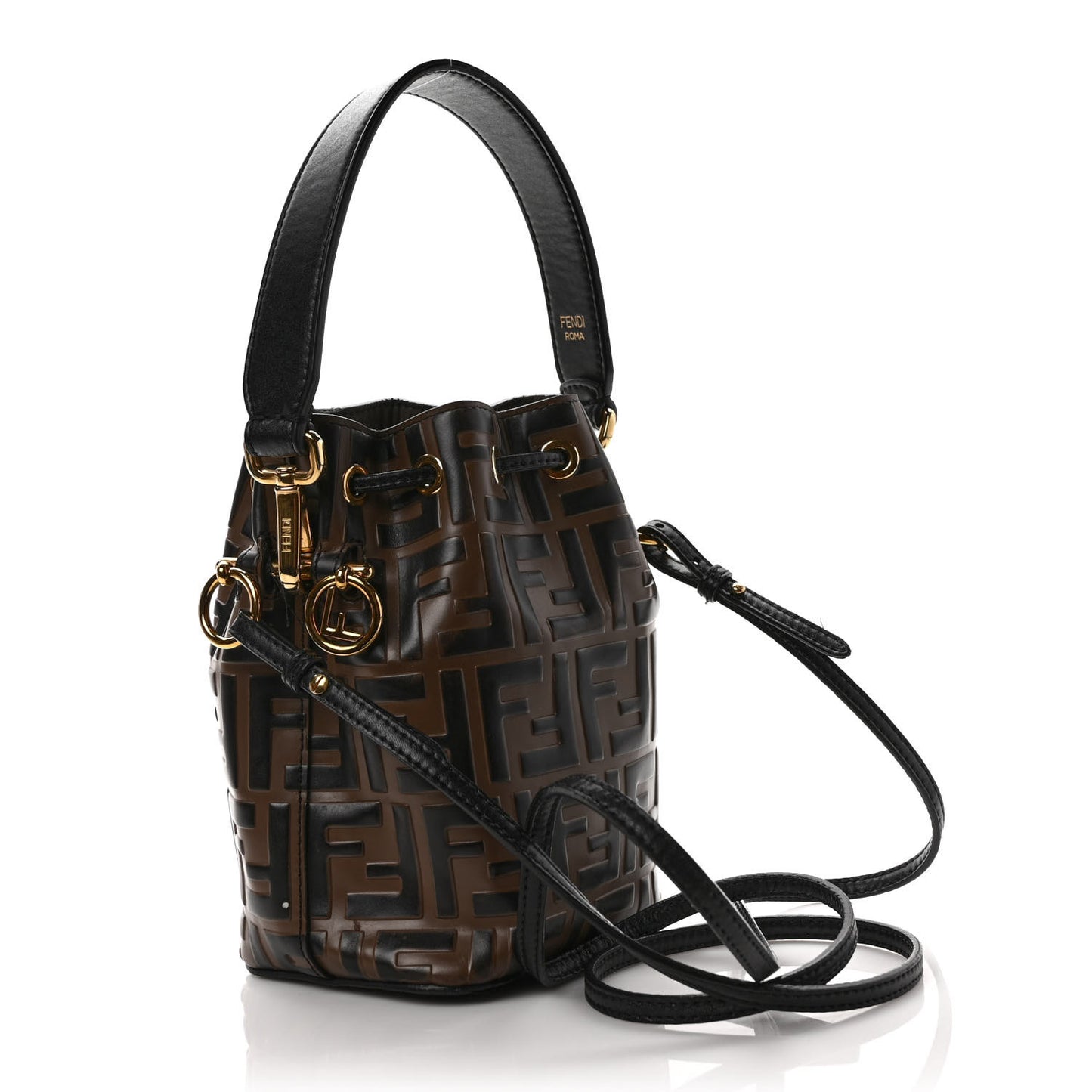 Vitello Liberty F is Fendi Bi-Color FF 1974 Embossed Mini Mon Tresor Bucket Bag Maya Black