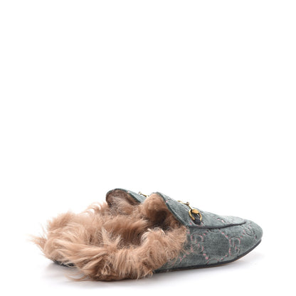 Gucci Velvet GG Monogram Fur Womens Princetown Slippers 37.5 Avio Dusty Pink 4 of 8