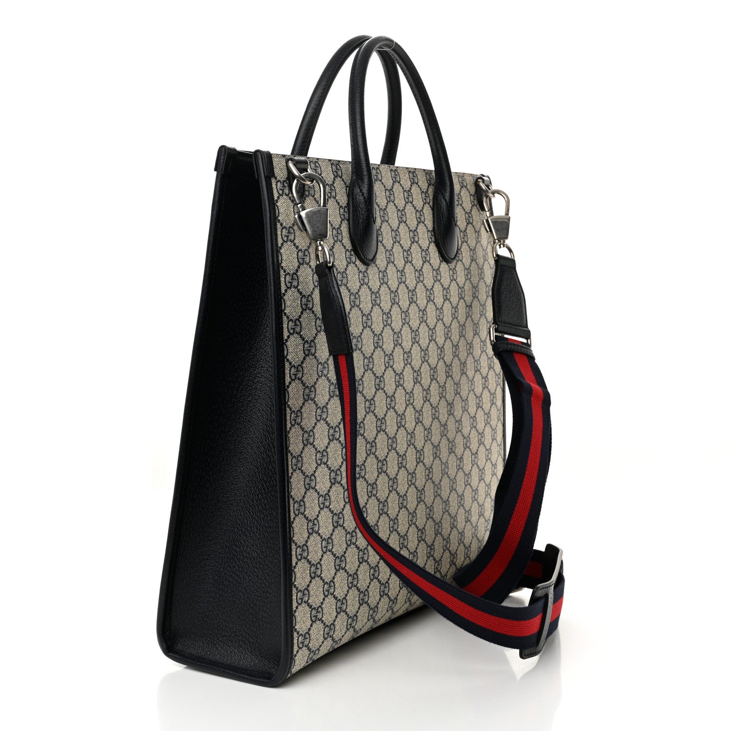 Gucci GG Supreme Monogram Textured Dollar Calfskin Web Medium Retro Interlocking G Tote Bag Beige Blue 3 of 11