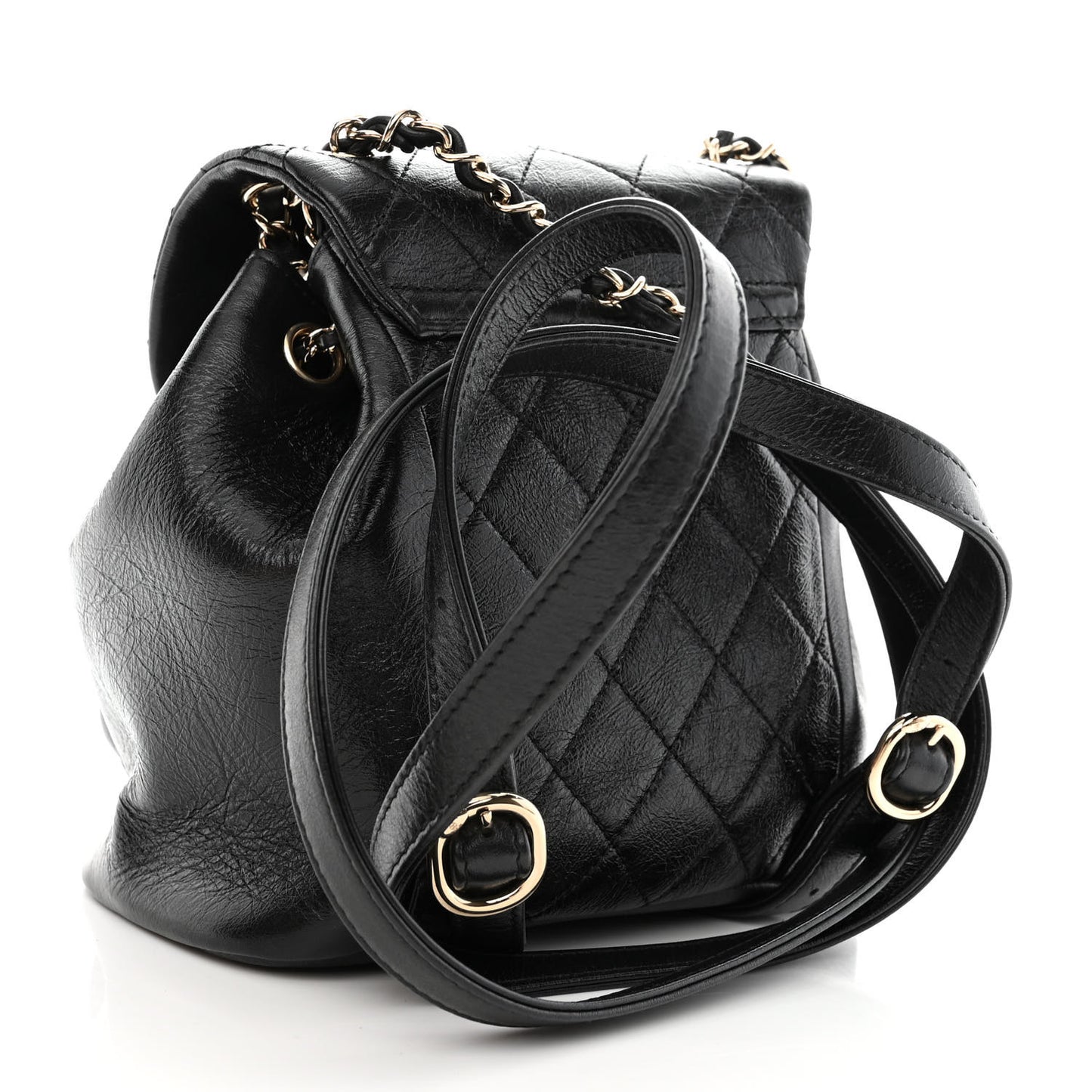 Glazed Aged Calfskin Quilted Small Duma Drawstring Backpack Black