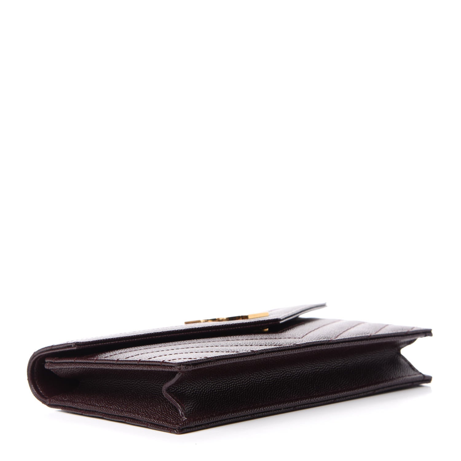 Saint Laurent Grain De Poudre Matelasse Chevron Monogram Envelope Chain Wallet Amaranto 4 of 10
