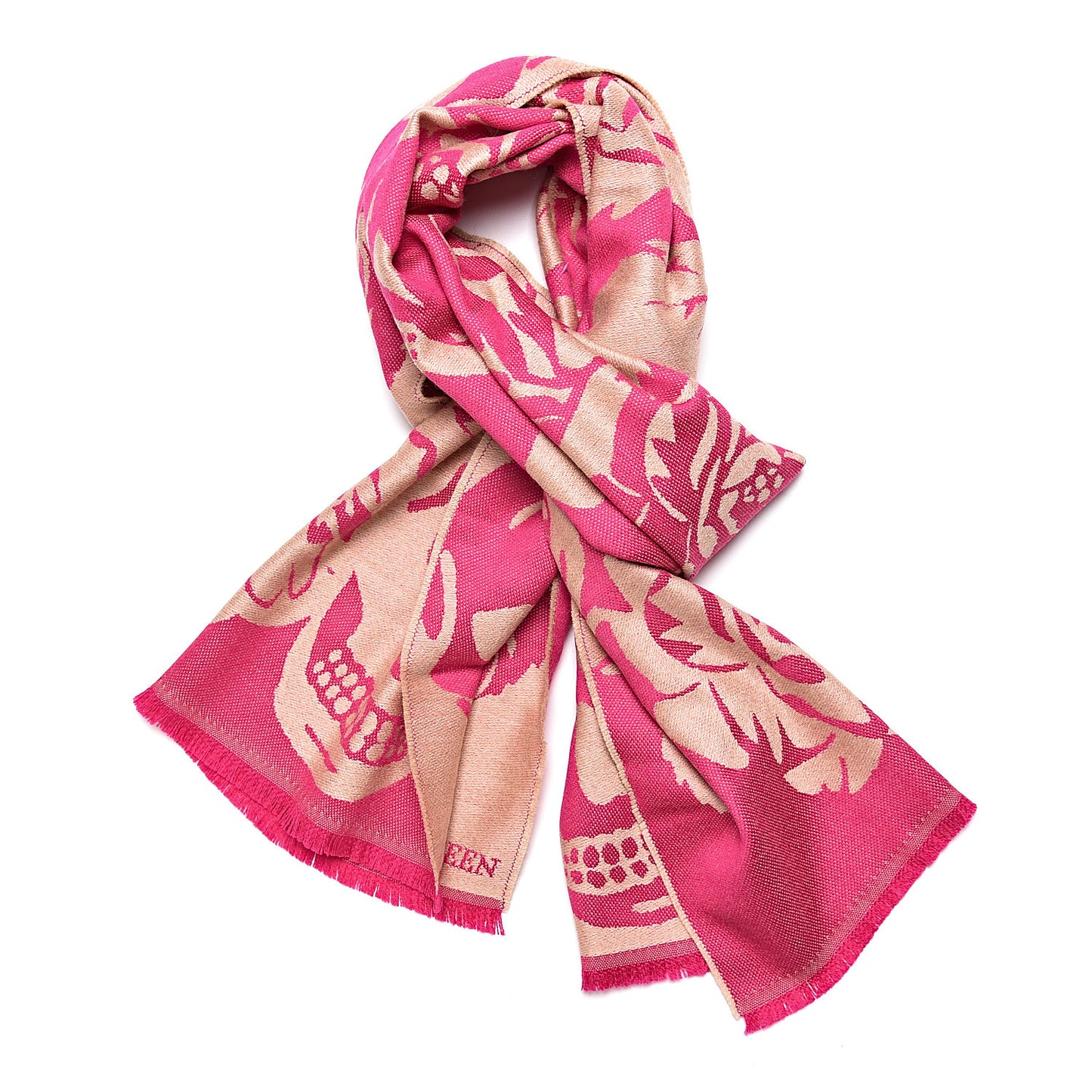 Wool Oversized Skull Scarf Magenta Beige
