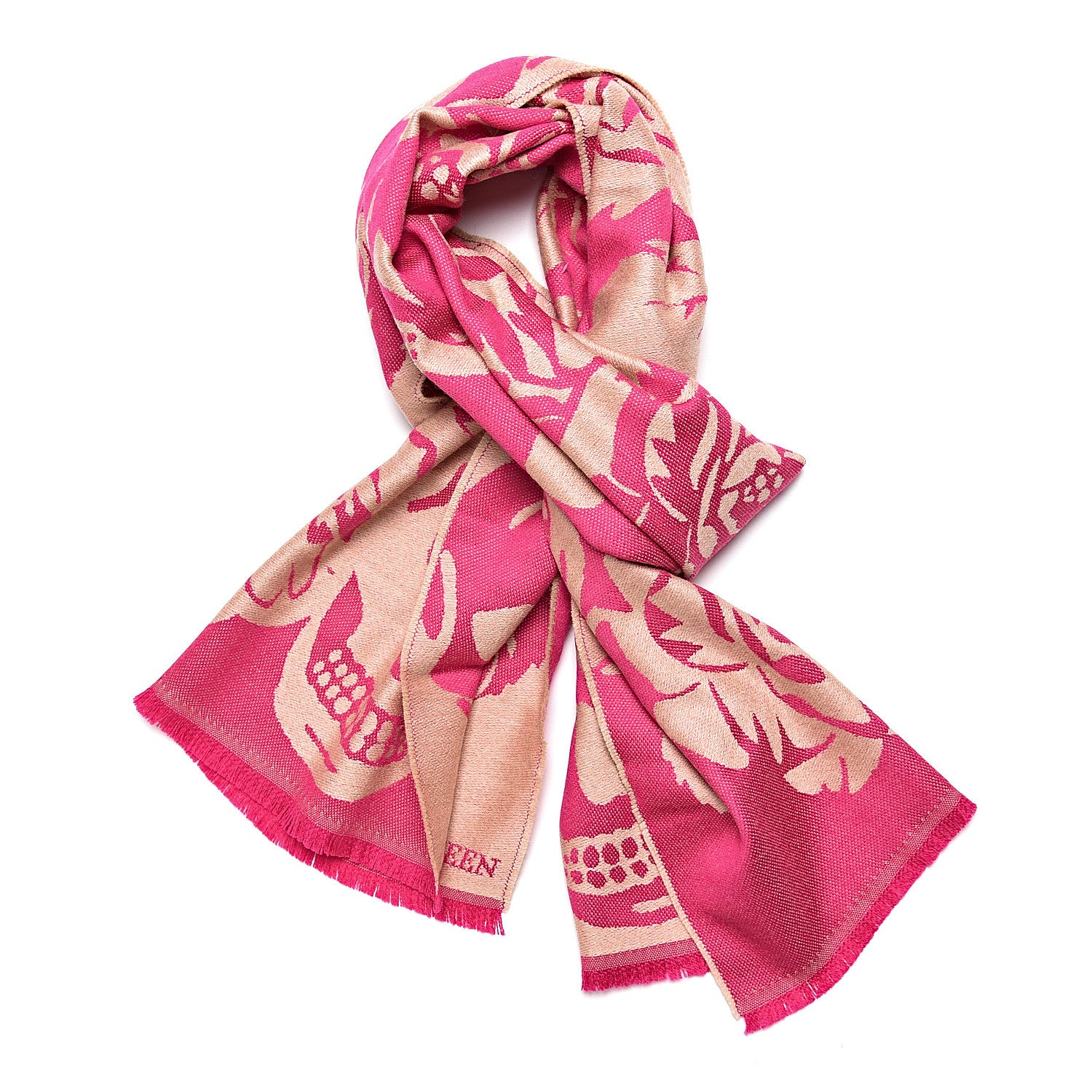 Alexander McQueen Wool Oversized Skull Scarf Magenta Beige 1 of 5