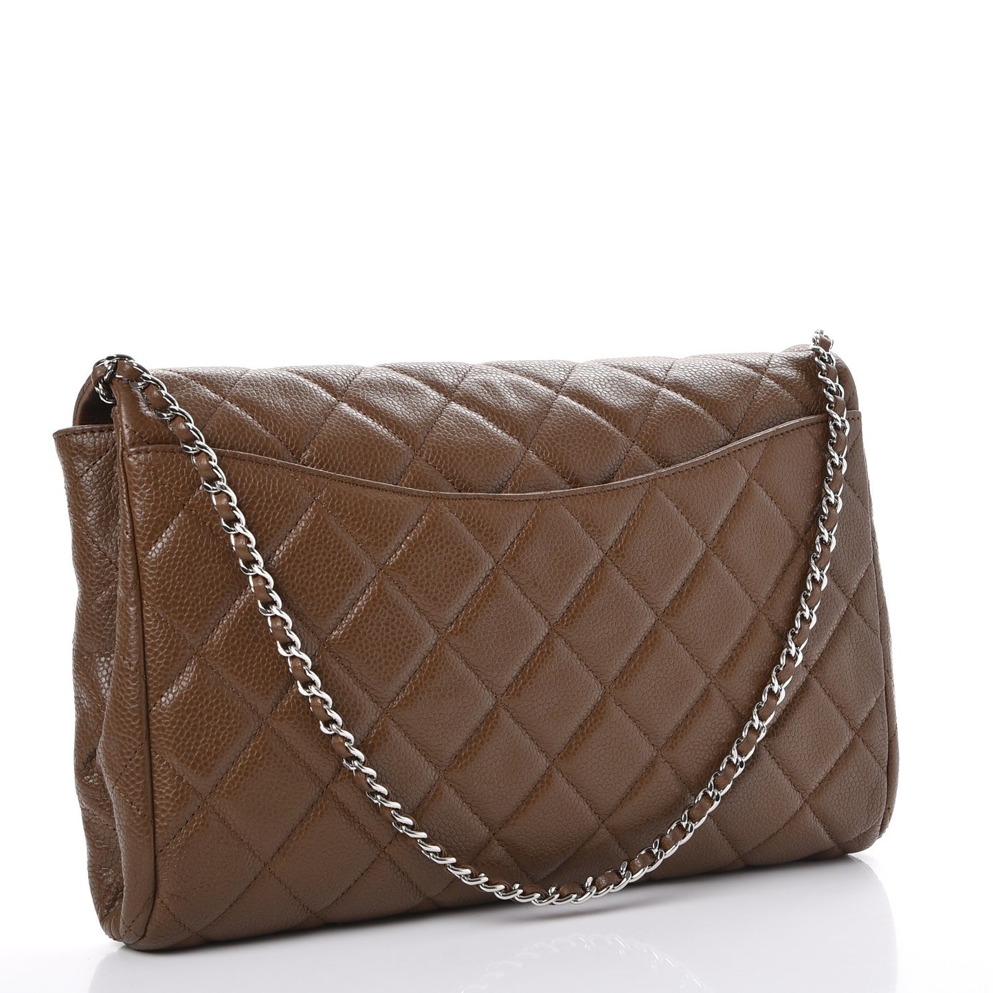 Caviar Quilted Clutch With Chain Flap Brown