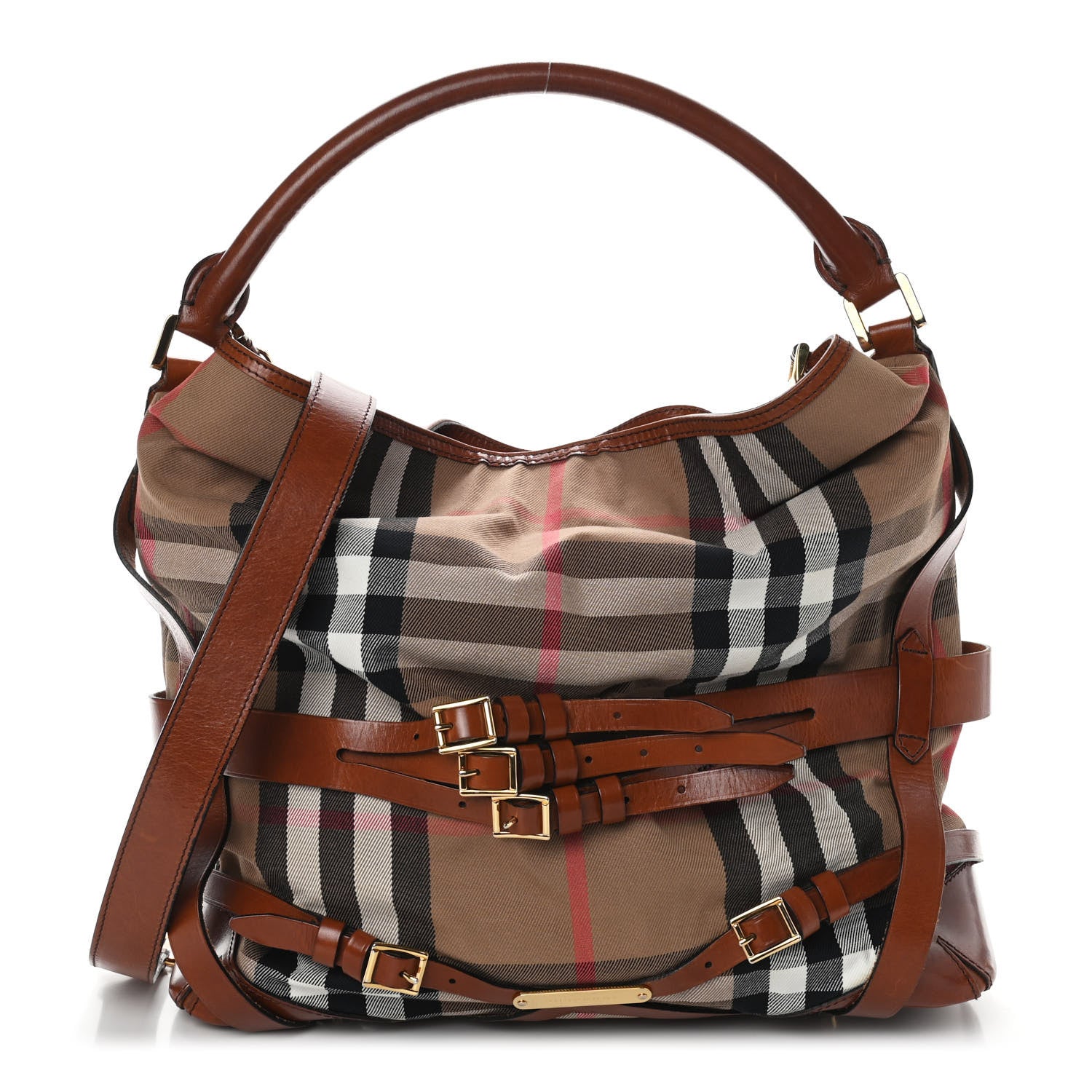 Burberry House Check Bridle Calfskin Medium Gosford Hobo Dark Tan 1 of 9