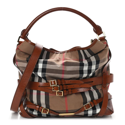 Burberry House Check Bridle Calfskin Medium Gosford Hobo Dark Tan 1 of 9