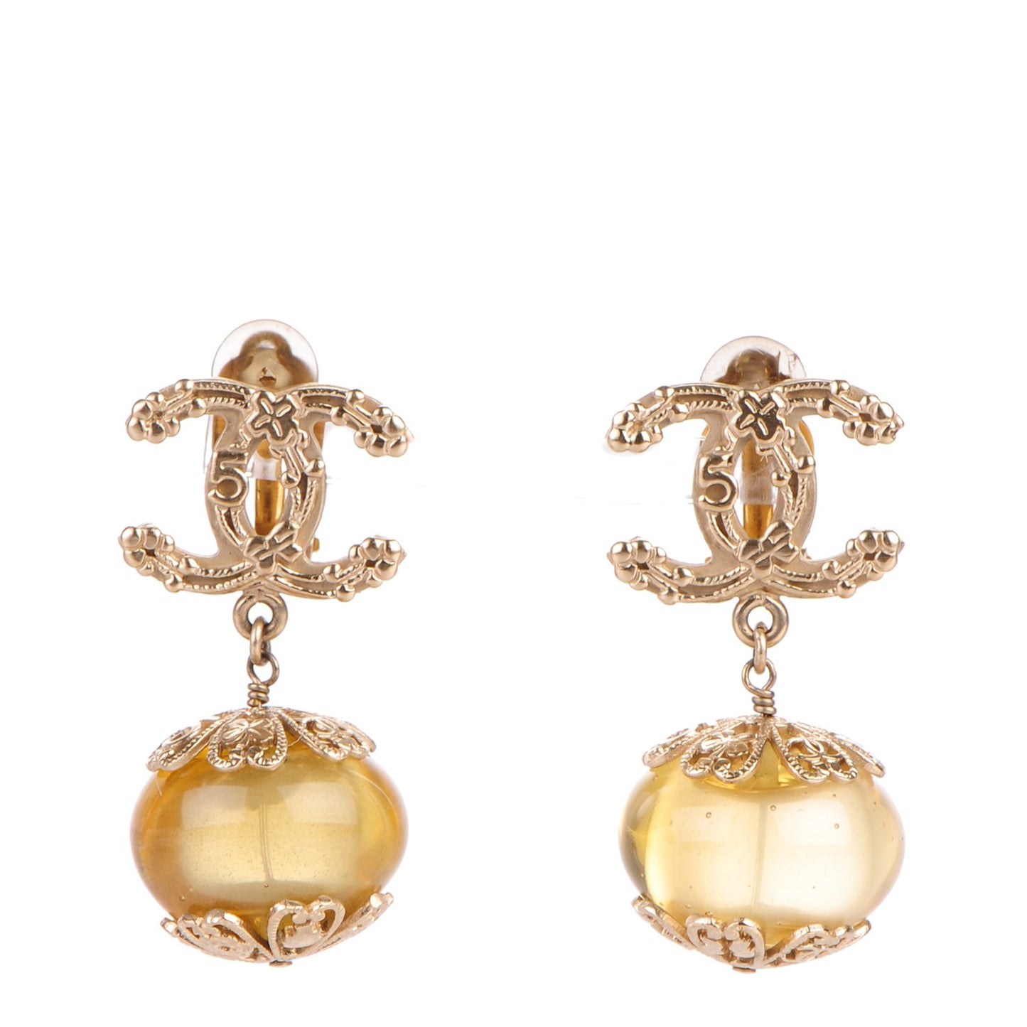 Resin Lucky Symbols CC Drop Clip On Earrings Gold