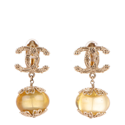 Chanel Resin Lucky Symbols CC Drop Clip On Earrings Gold 1 of 4