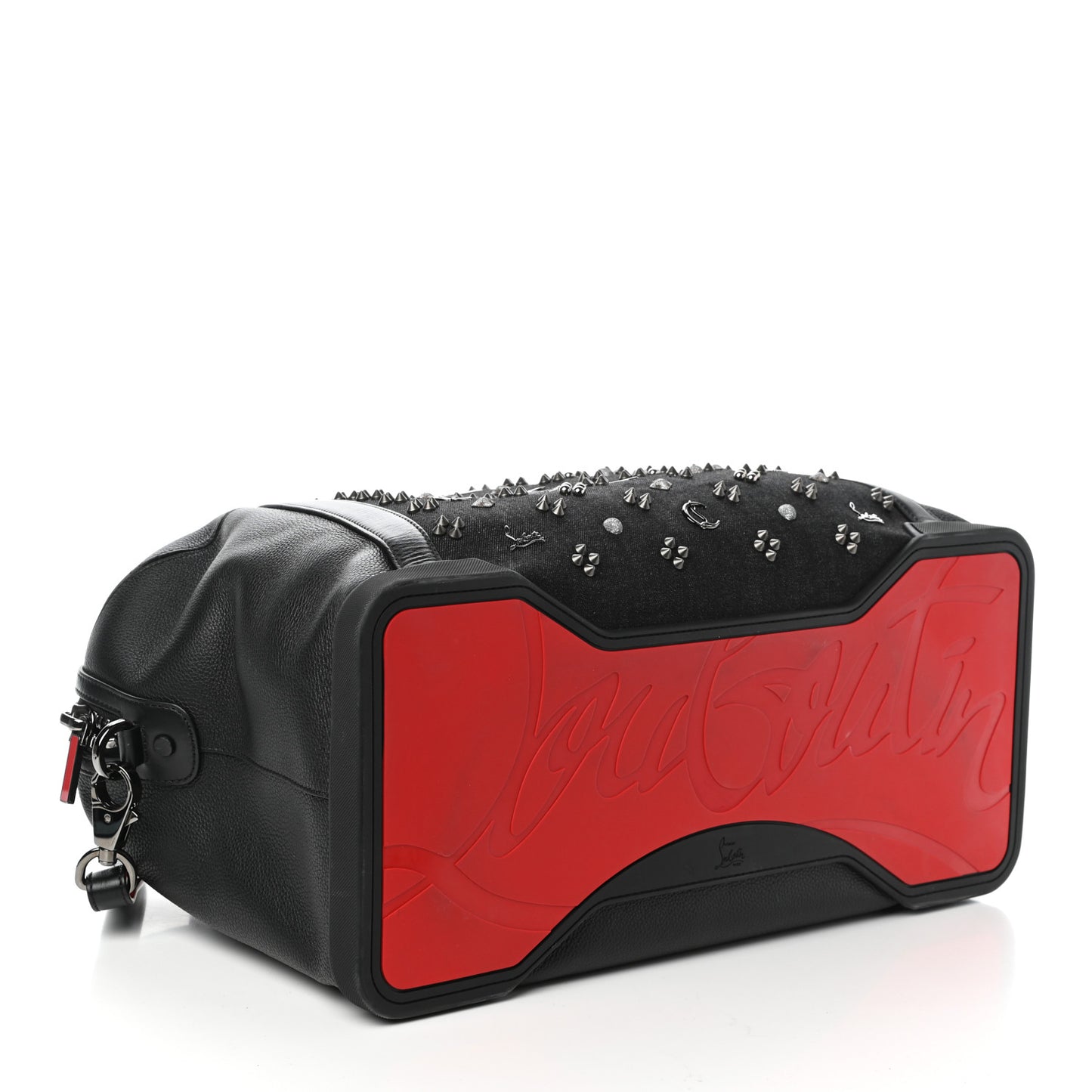 Calfskin Studded Spikes Shoulder Bag Black