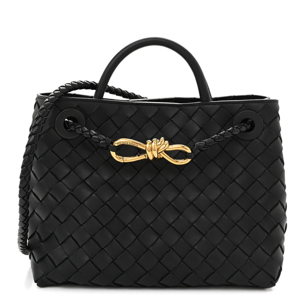 Bottega Veneta ブラックバック Bottega Veneta Nappa Intrecciato Small Andiamo Shoulder Bag Black