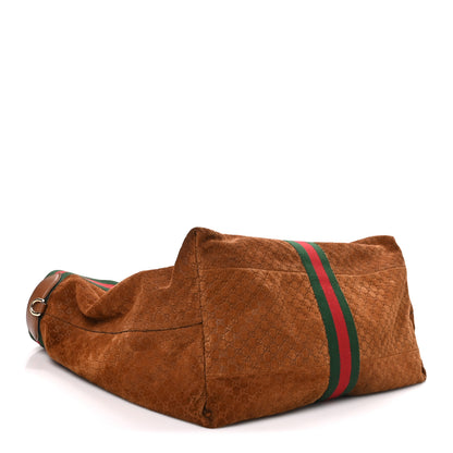 Gucci Suede GG Monogram Web Large Giglio Tote Brown 5 of 10