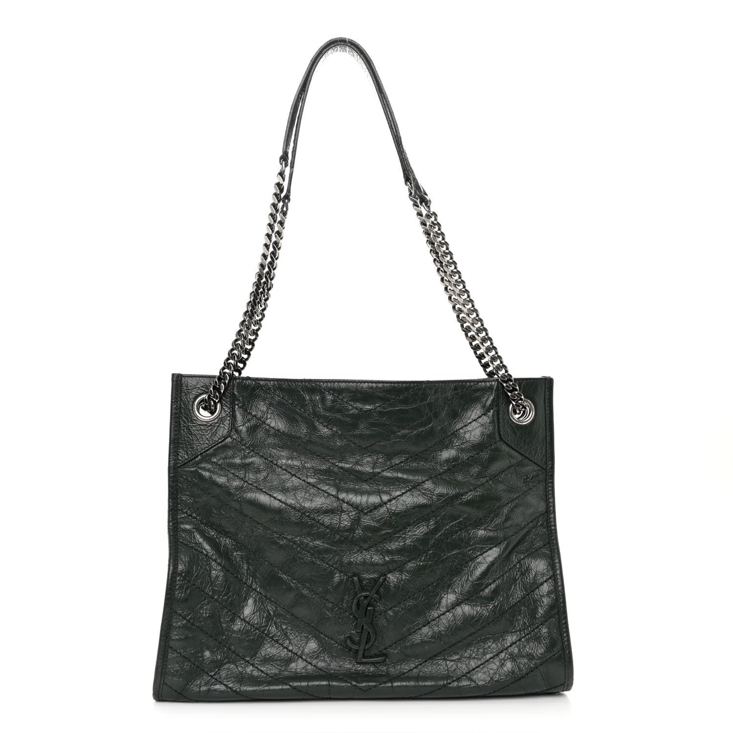 Crinkled Calfskin Matelasse Monogram Medium Niki Shopper Tote New Vert