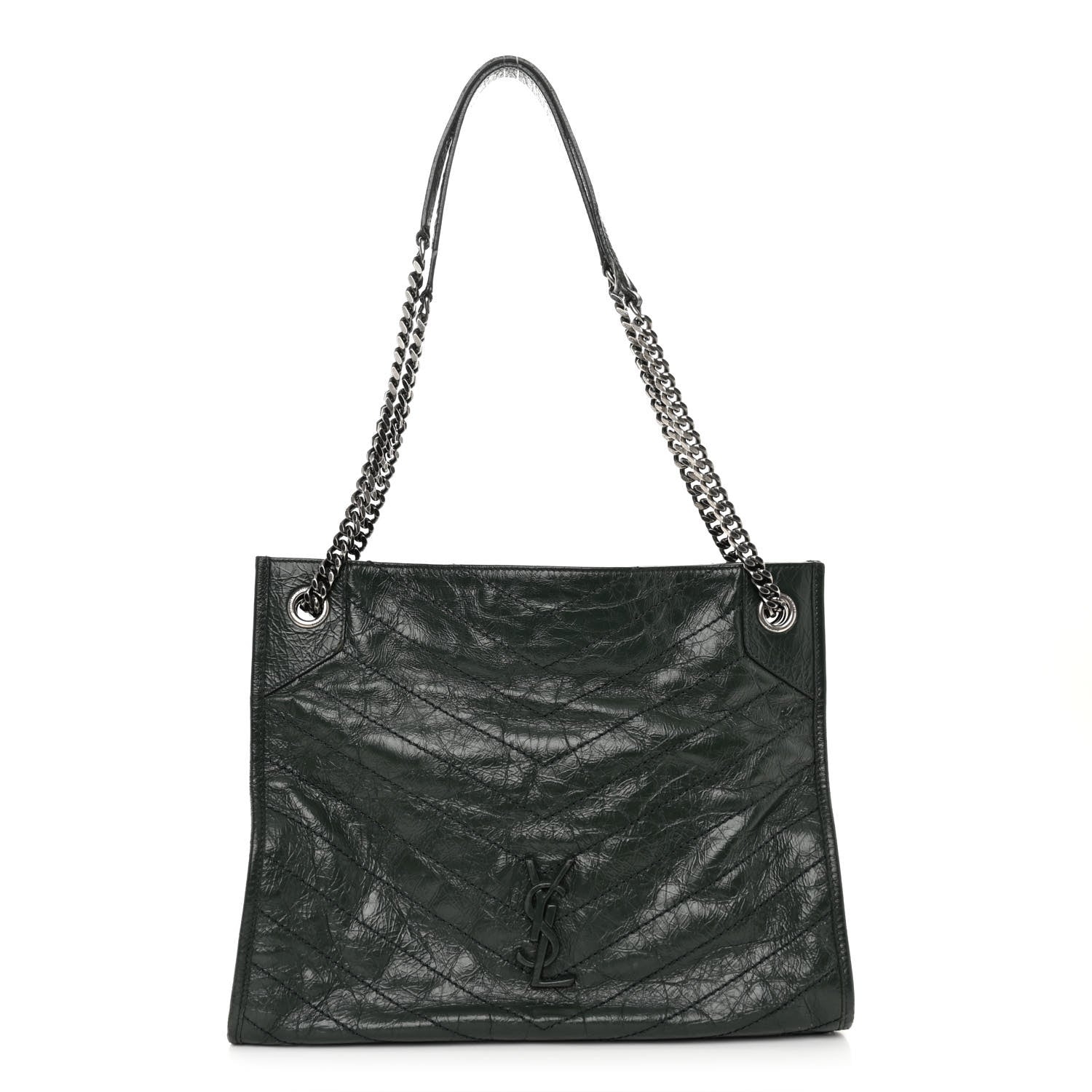 Saint Laurent Crinkled Calfskin Matelasse Monogram Medium Niki Shopper Tote New Vert 1 of 11