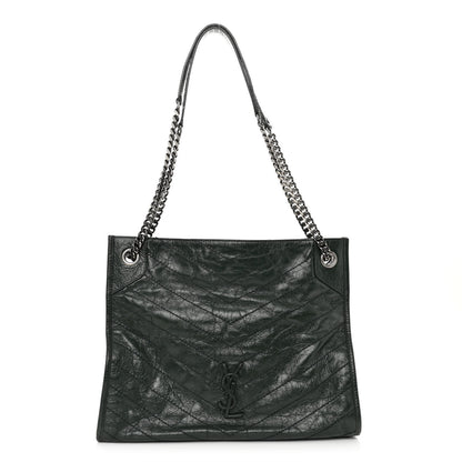 Saint Laurent Crinkled Calfskin Matelasse Monogram Medium Niki Shopper Tote New Vert 1 of 11