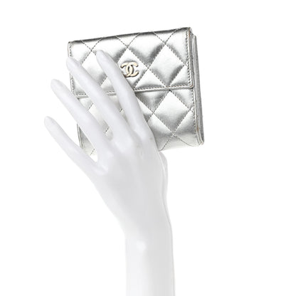 Chanel Metallic Lambskin Quilted Compact French Flap Wallet Silver 2 of 9