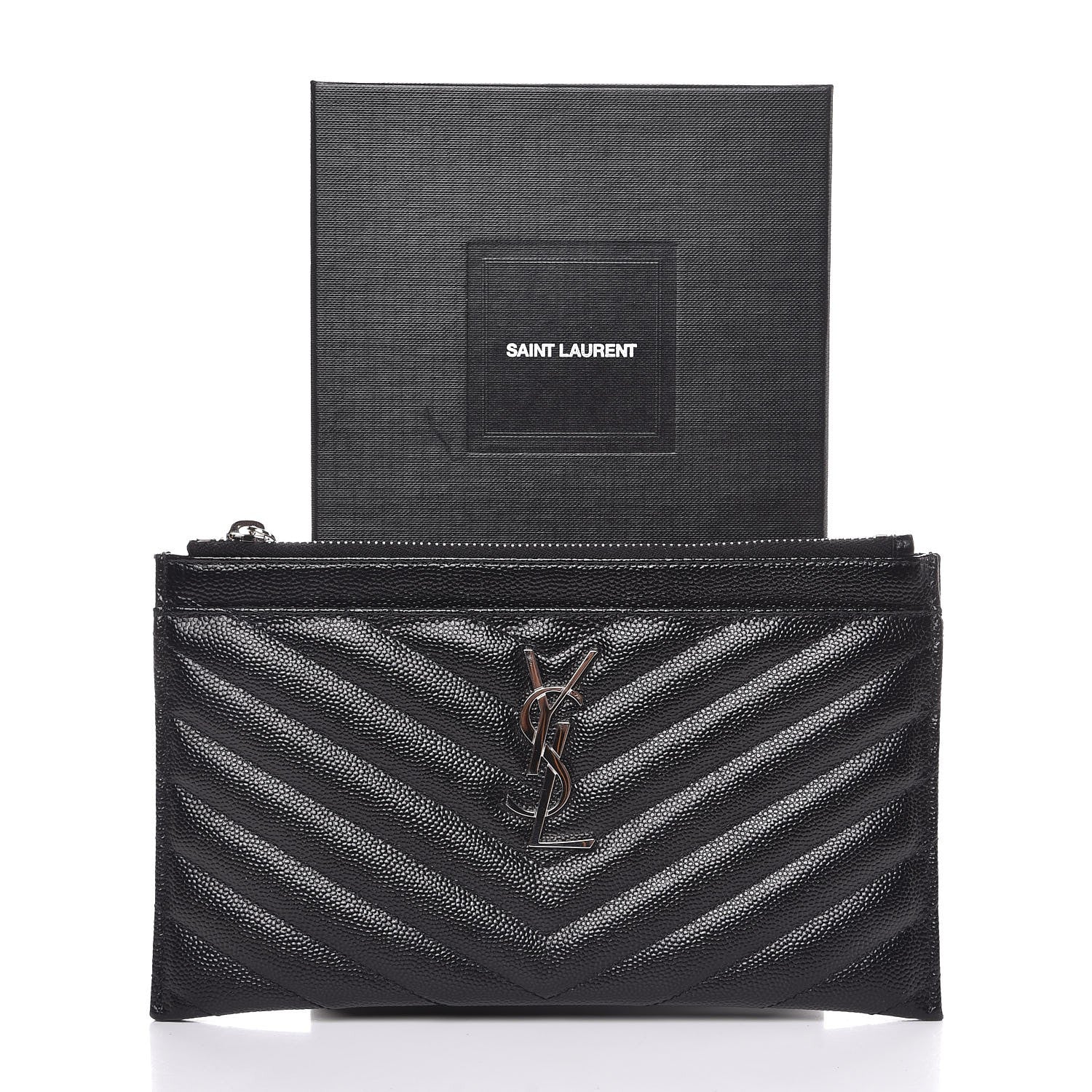 Saint Laurent Grain De Poudre Chevron Monogram Bill Pouch Black 8 of 8