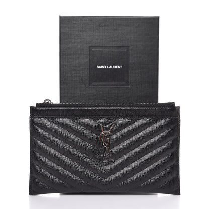 Saint Laurent Grain De Poudre Chevron Monogram Bill Pouch Black 8 of 8