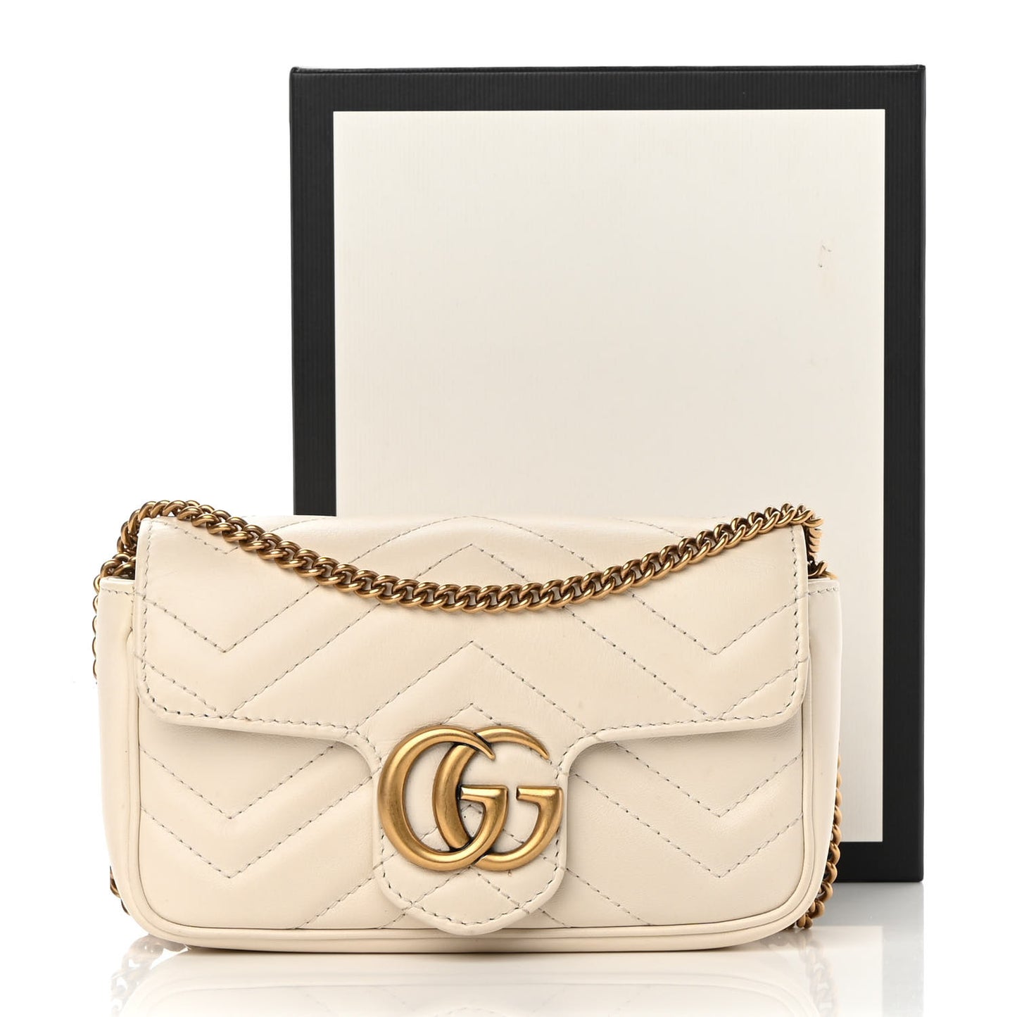 Calfskin Matelasse Super Mini GG Marmont Shoulder Bag White