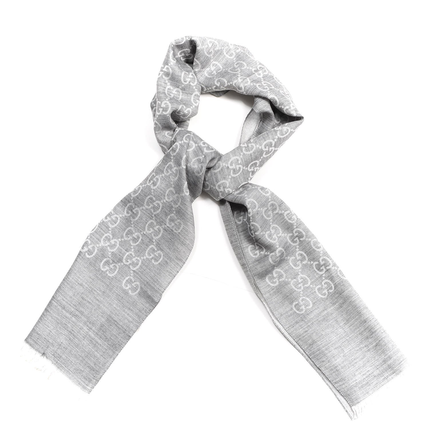 Gucci Wool Silk GG Monogram GGNat Scarf Lead 1 of 4