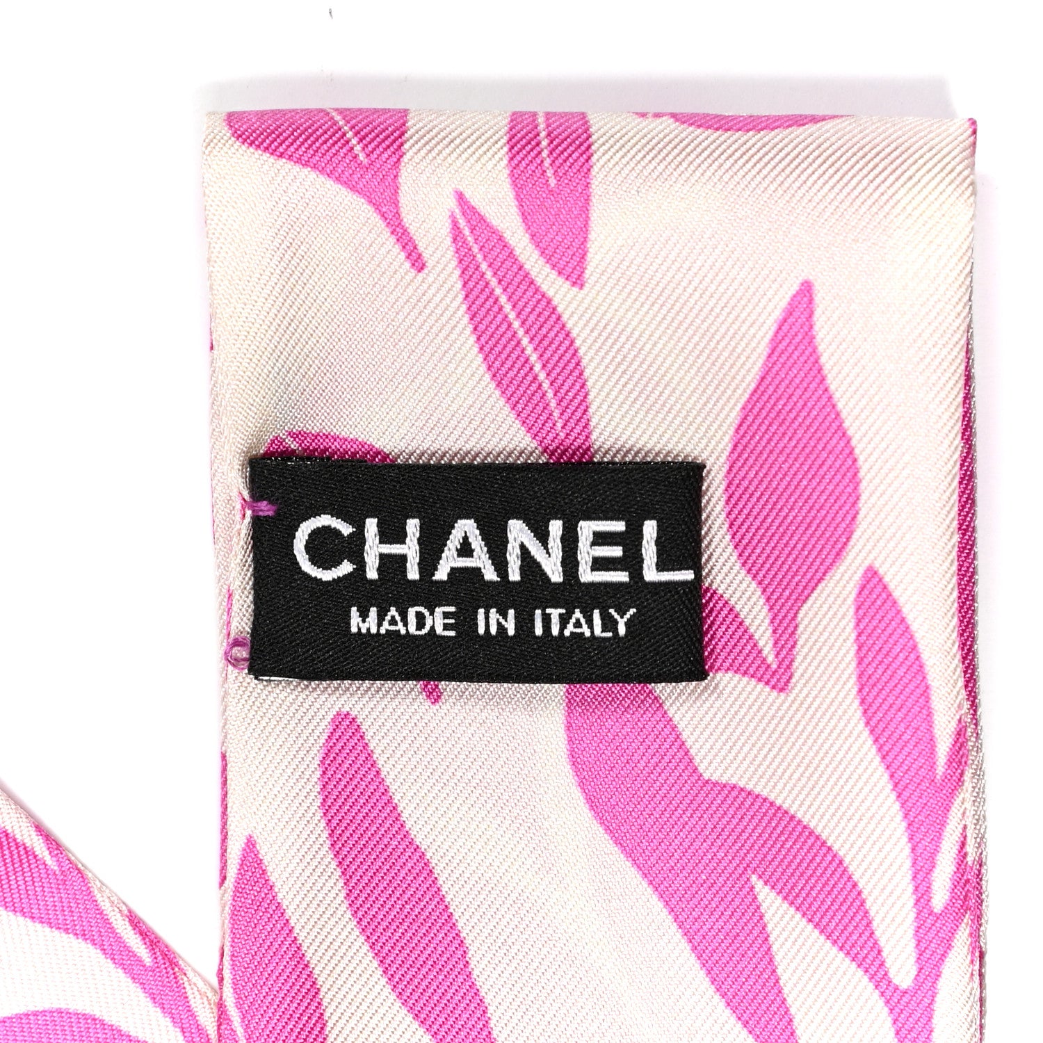 Chanel Silk Leaf CC Slim Bandeau Scarf Pink White 3 of 7