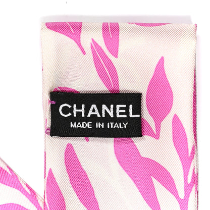 Chanel Silk Leaf CC Slim Bandeau Scarf Pink White 3 of 7