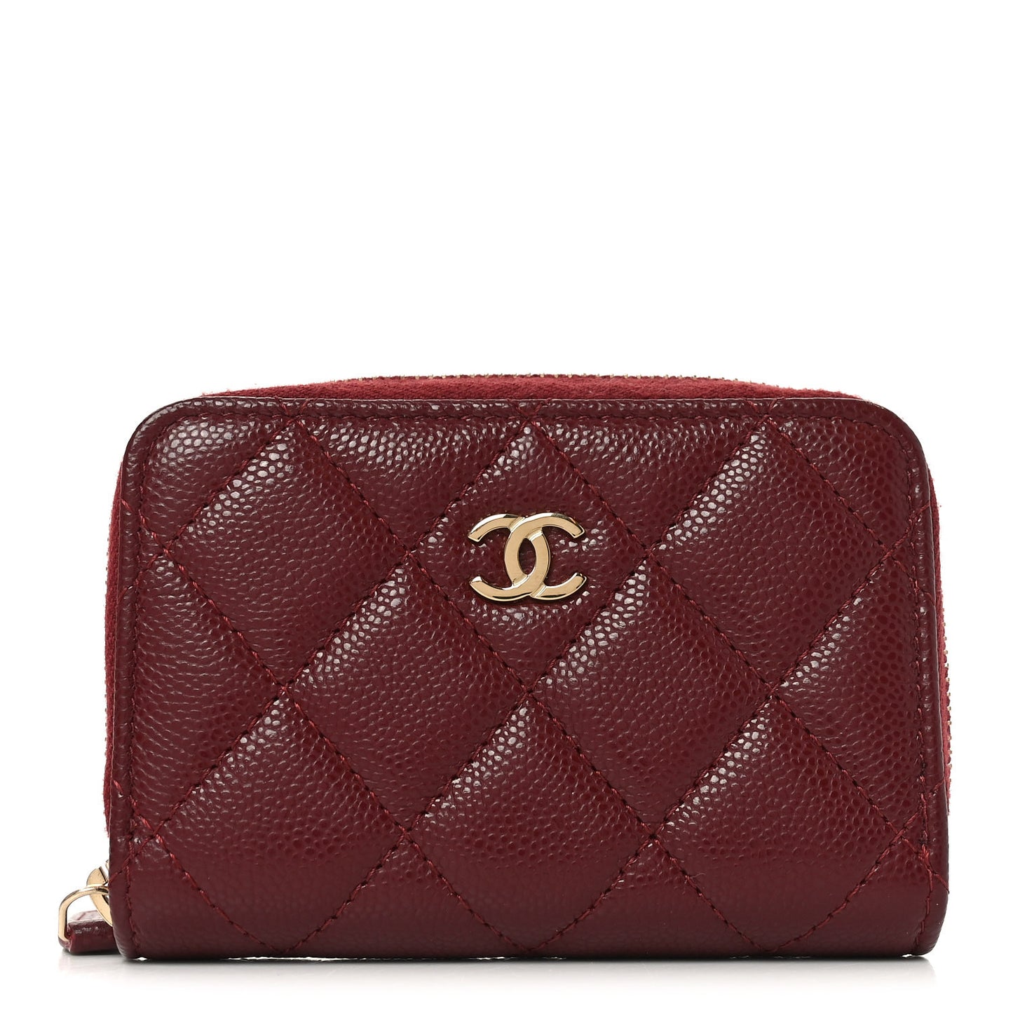 Caviar Quilted Zip Around Coin Purse Burgundy
