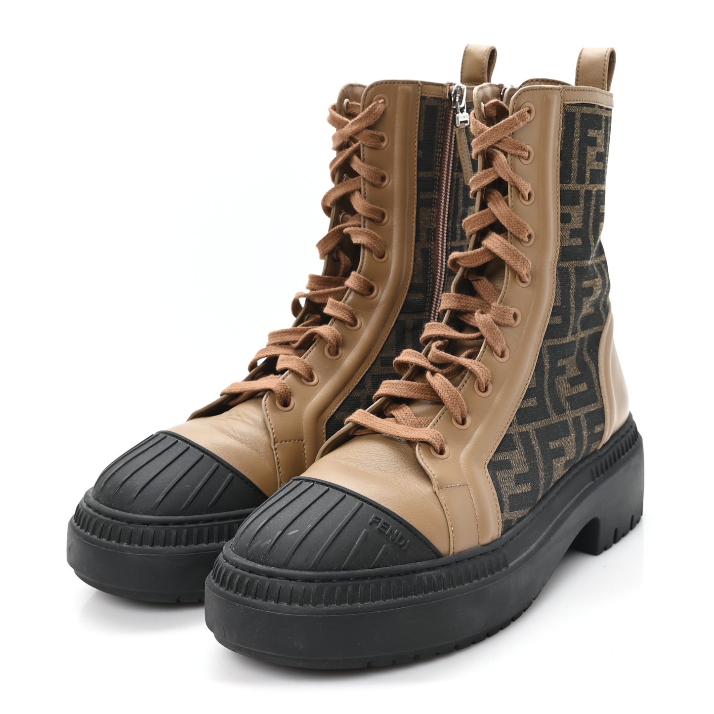Fabric Jacquard Vitello FF Domino 50mm Biker Boots 38.5 Tobacco Black Sand