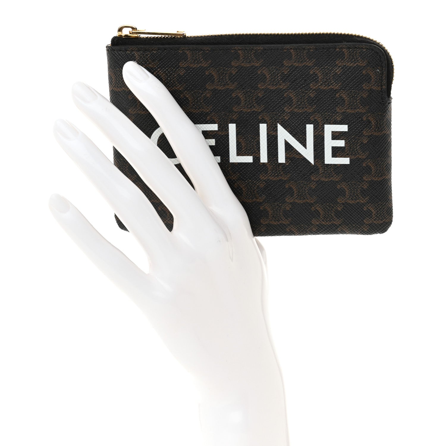 Celine Triomphe Canvas Logo Coin and Card Pouch With Hook Black 2 of 13