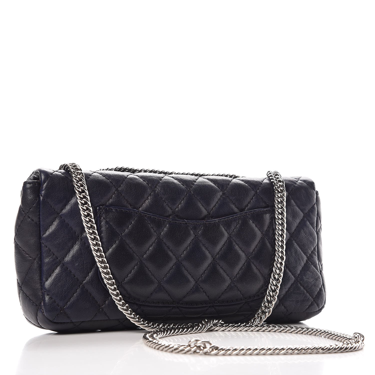Chanel Lambskin Quilted East West Flap Bijoux Chain Navy Blue 3 of 14