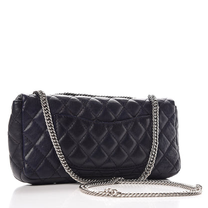 Chanel Lambskin Quilted East West Flap Bijoux Chain Navy Blue 3 of 14