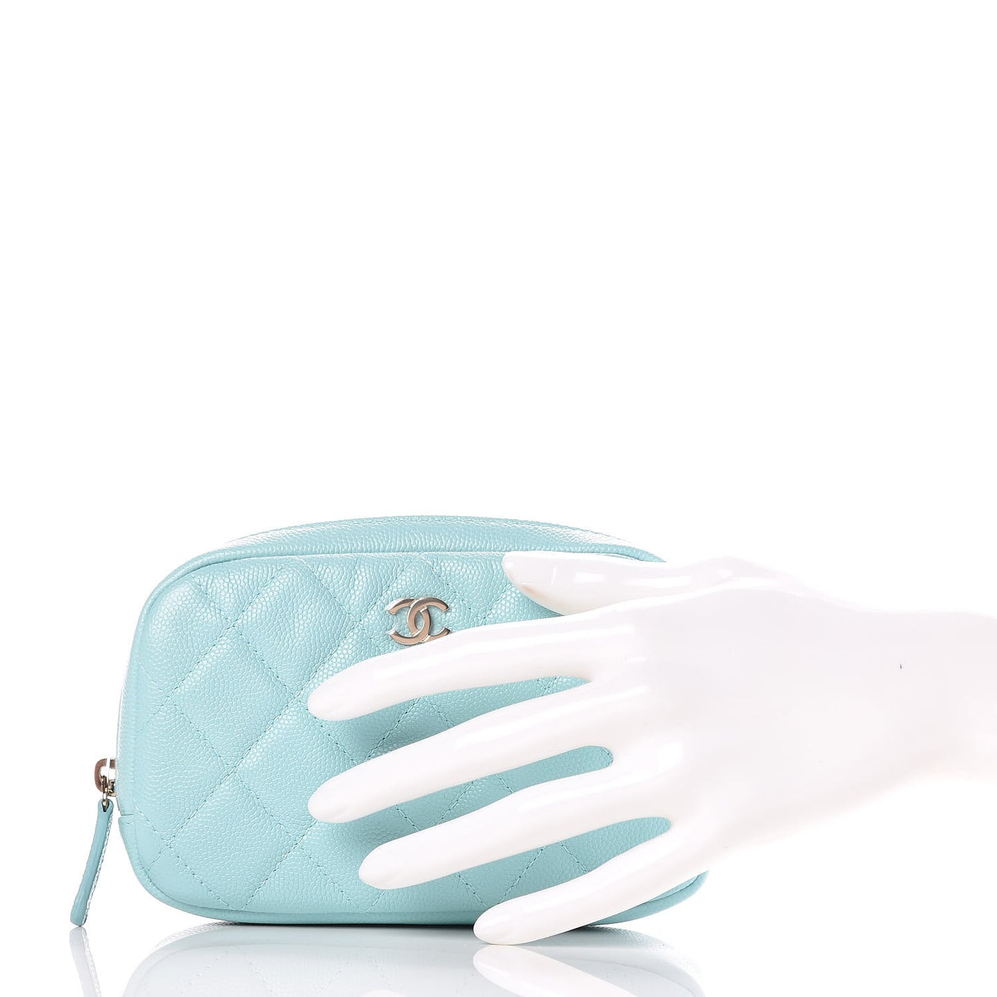 Caviar Quilted Small Curvy Pouch Cosmetic Case Light Blue