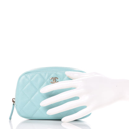 Chanel Caviar Quilted Small Curvy Pouch Cosmetic Case Light Blue 2 of 10