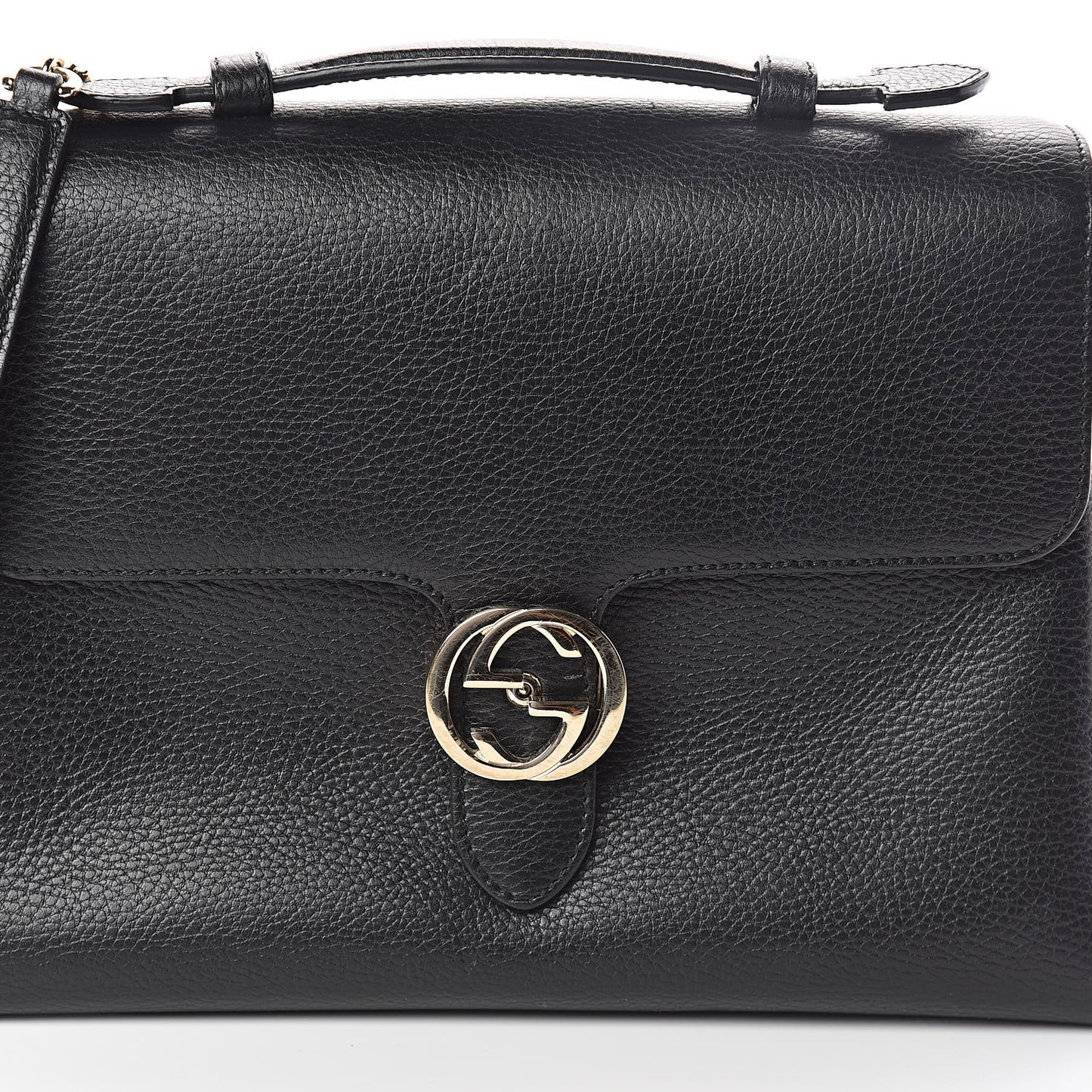 Dollar Calfskin Medium Interlocking G Top Handle Shoulder Bag Black