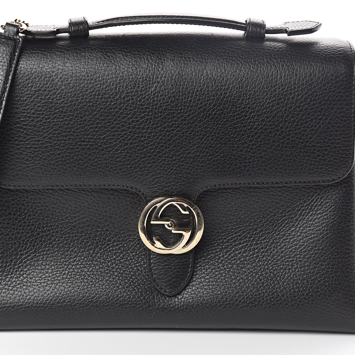 Gucci Dollar Calfskin Medium Interlocking G Top Handle Shoulder Bag Black 7 of 9