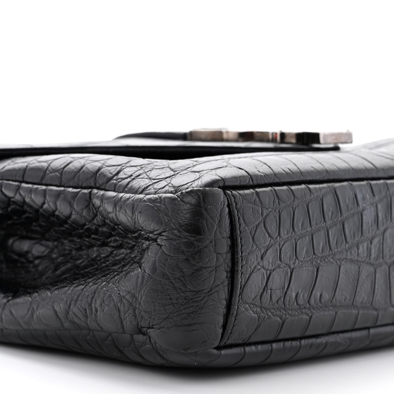 Saint Laurent Calfskin Crocodile Embossed Medium College Monogram Satchel Black 9 of 11
