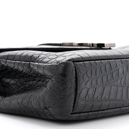Saint Laurent Calfskin Crocodile Embossed Medium College Monogram Satchel Black 9 of 11