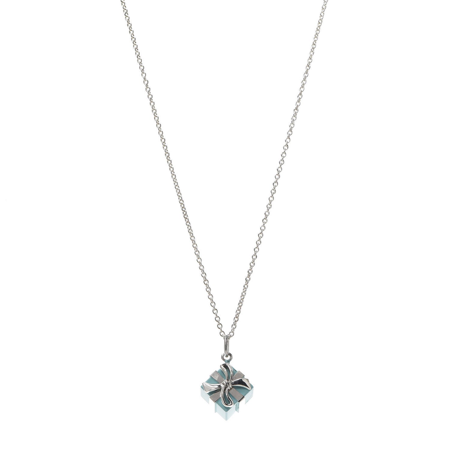Sterling Silver Enamel Gift Box Charm Necklace Blue