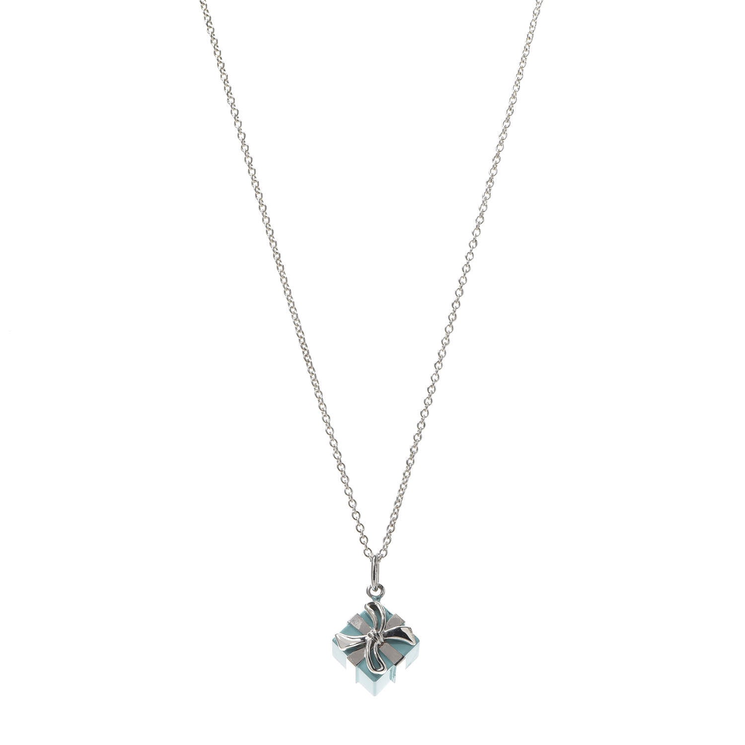 Tiffany Sterling Silver Enamel Gift Box Charm Necklace Blue 1 of 7
