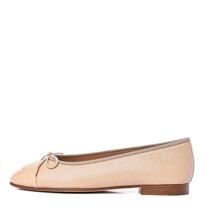 Chanel Grained Calfskin Cap Toe Ballerina Flats 38.5 Beige 1 of 10