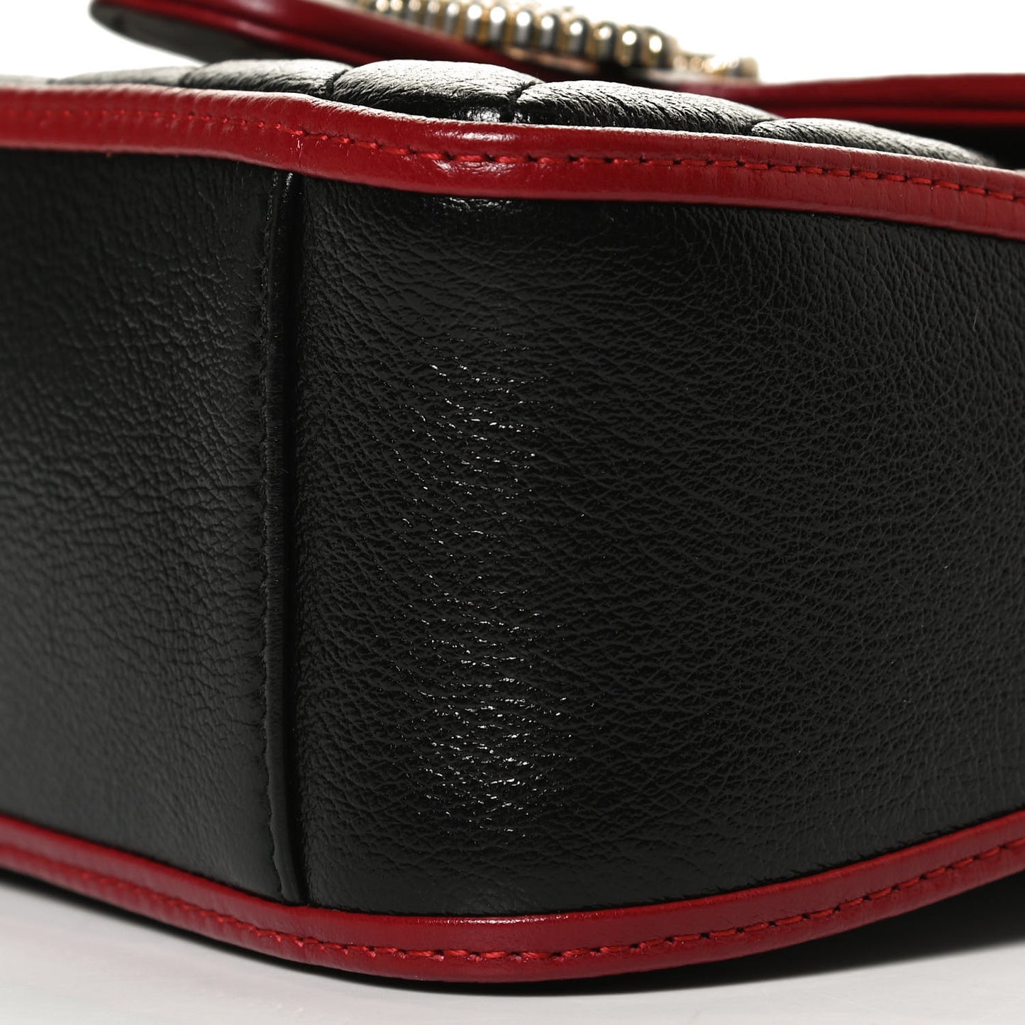 Vintage Effect Calfskin Matelasse Diagonal Mini Torchon GG Marmont Top Handle Shoulder Bag Black Romantic Cherry