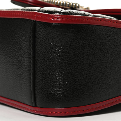 Gucci Vintage Effect Calfskin Matelasse Diagonal Mini Torchon GG Marmont Top Handle Shoulder Bag Black Romantic Cherry 11 of 13